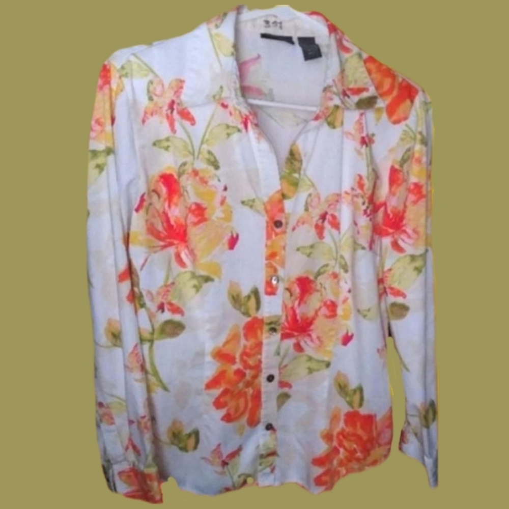 Chicos Button Down Shirt Long Sleeves Floral Size S